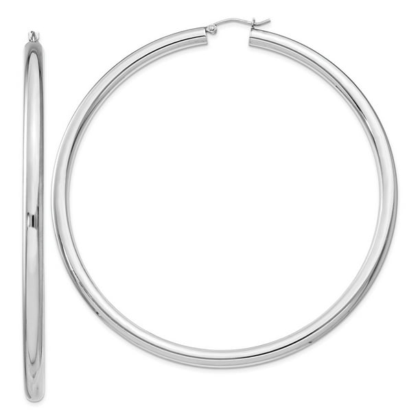 Sterling Silver Rhodium-plated 4mm Round Hoop Earrings Sterling Silver Rhodium-plated 4mm Round Hoop Earrings